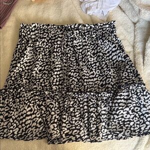 SHEIN Black & White Leopard Print Ruffle Skater Skirt